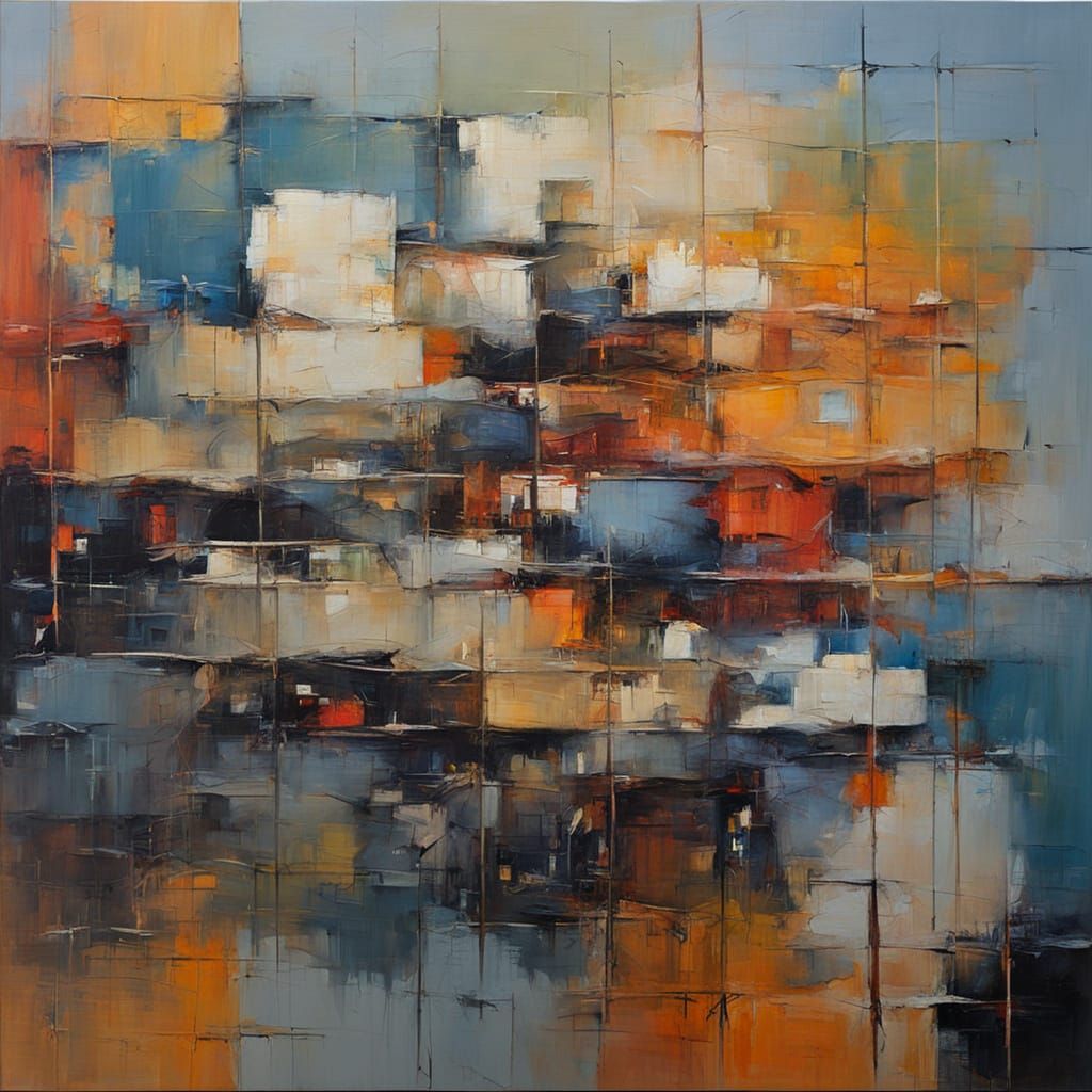 Abstract Oil Painting with Geometric Forms