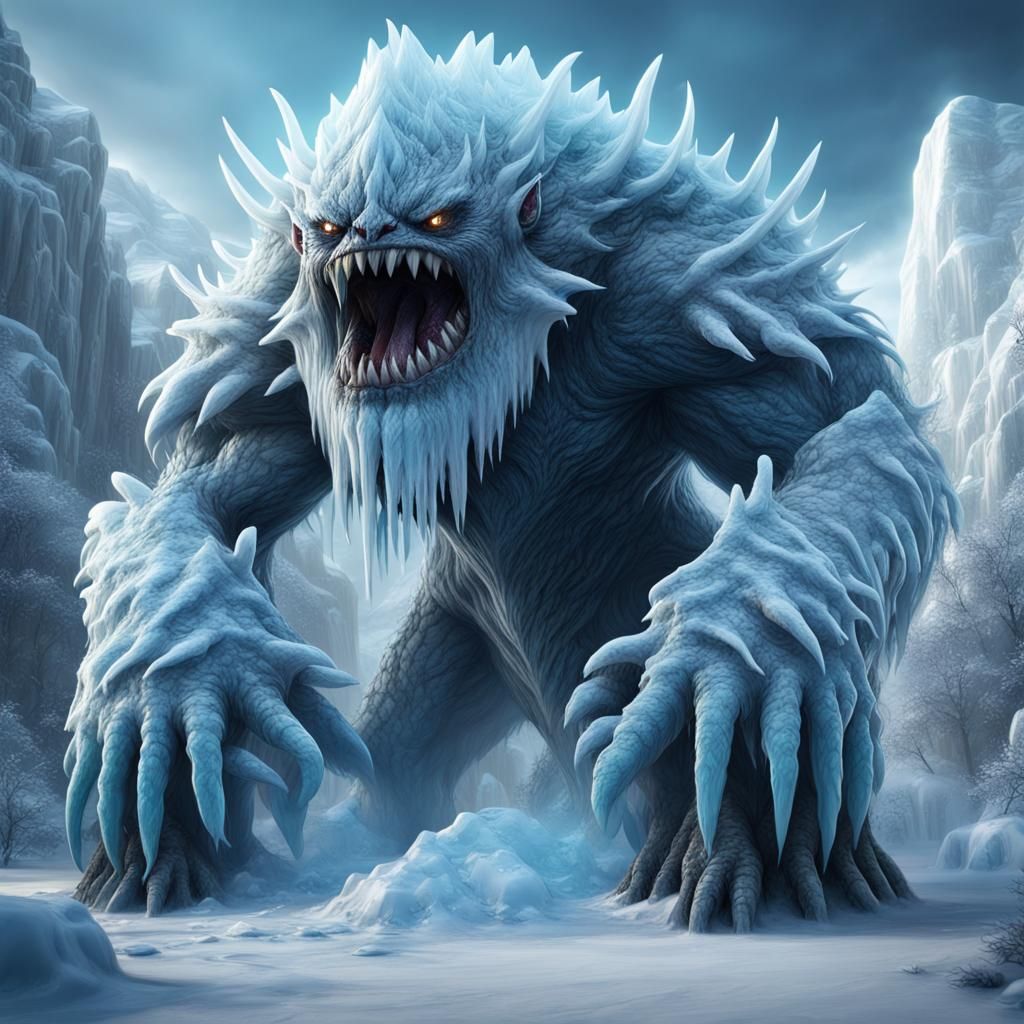 Detailed Ice Monster Matte Painting in 8K