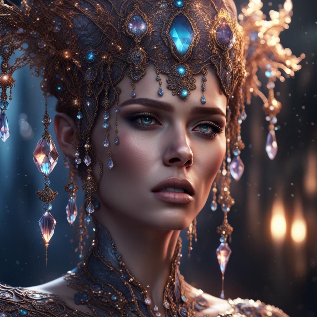 Woman with Crystal Tears: Detailed Fantasy Art