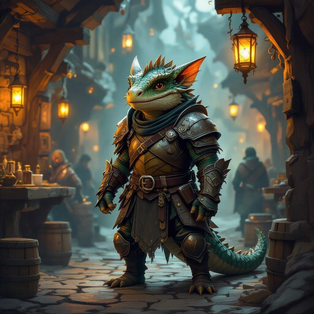 Brave Kobold Warrior in Enchanted Tavern