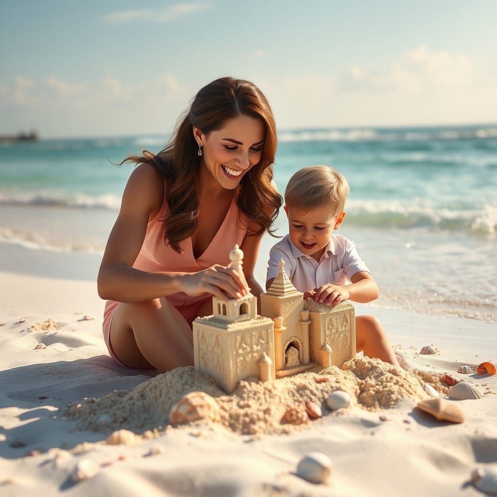 Kate Middleton and Prince Louis in a Dreamlike Beach Scene