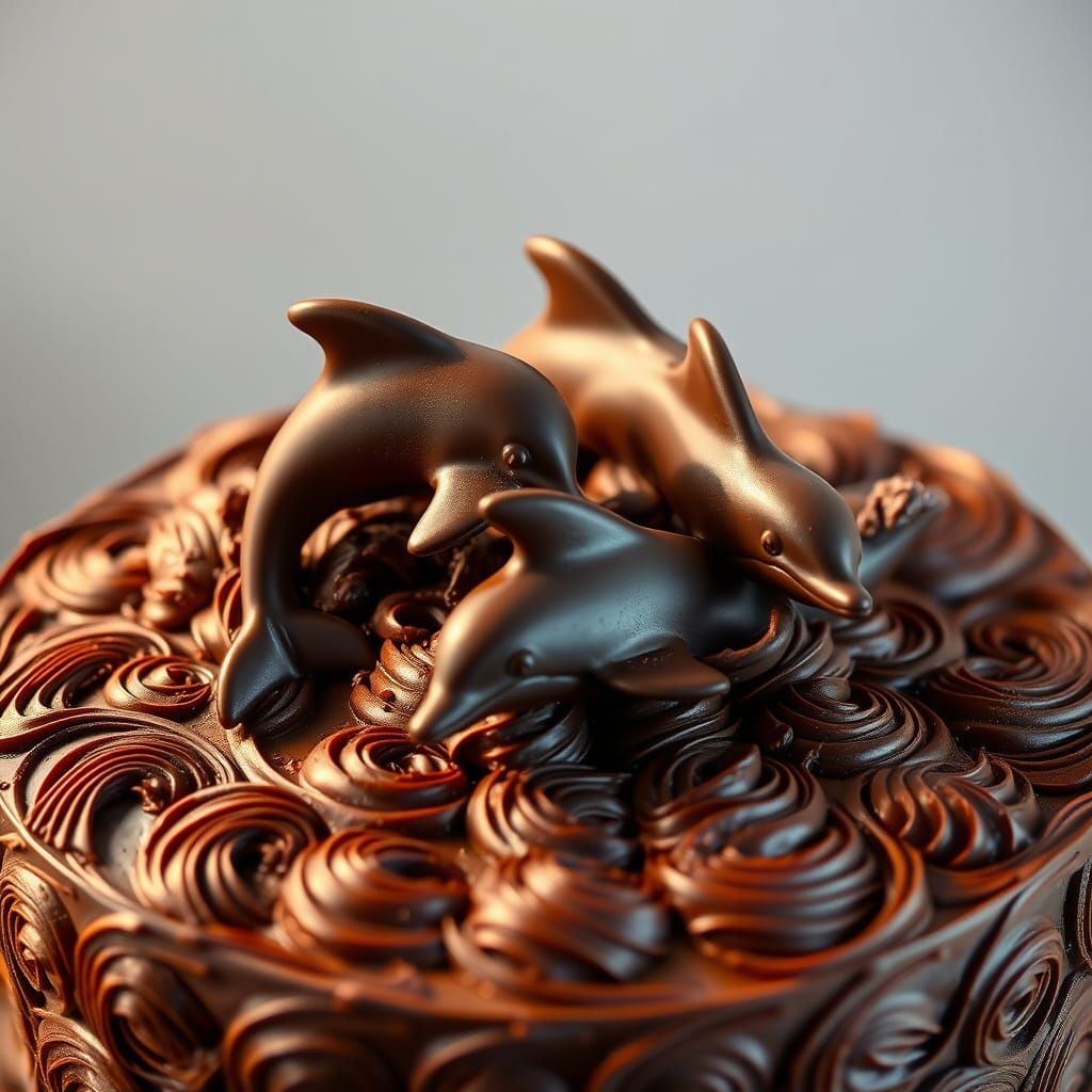 Chocolate Dolphins Swim Through Icing on Cake