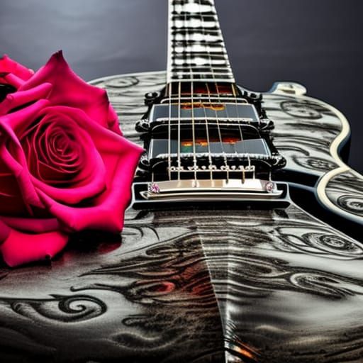 Electric Guitar with Skulls and Roses: Hyperrealistic Design