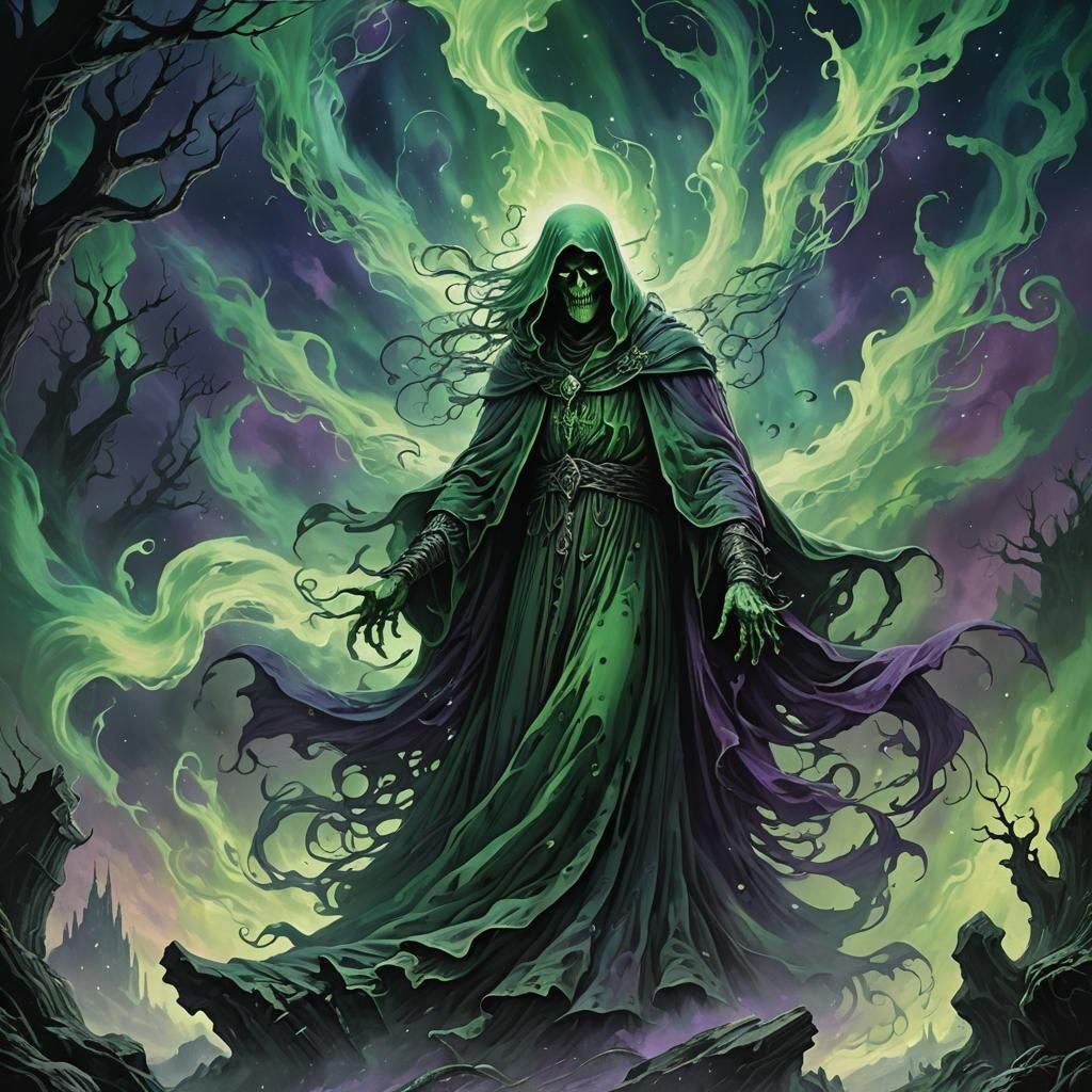 Ethereal Ghost in Aurora Lights: Horror Art