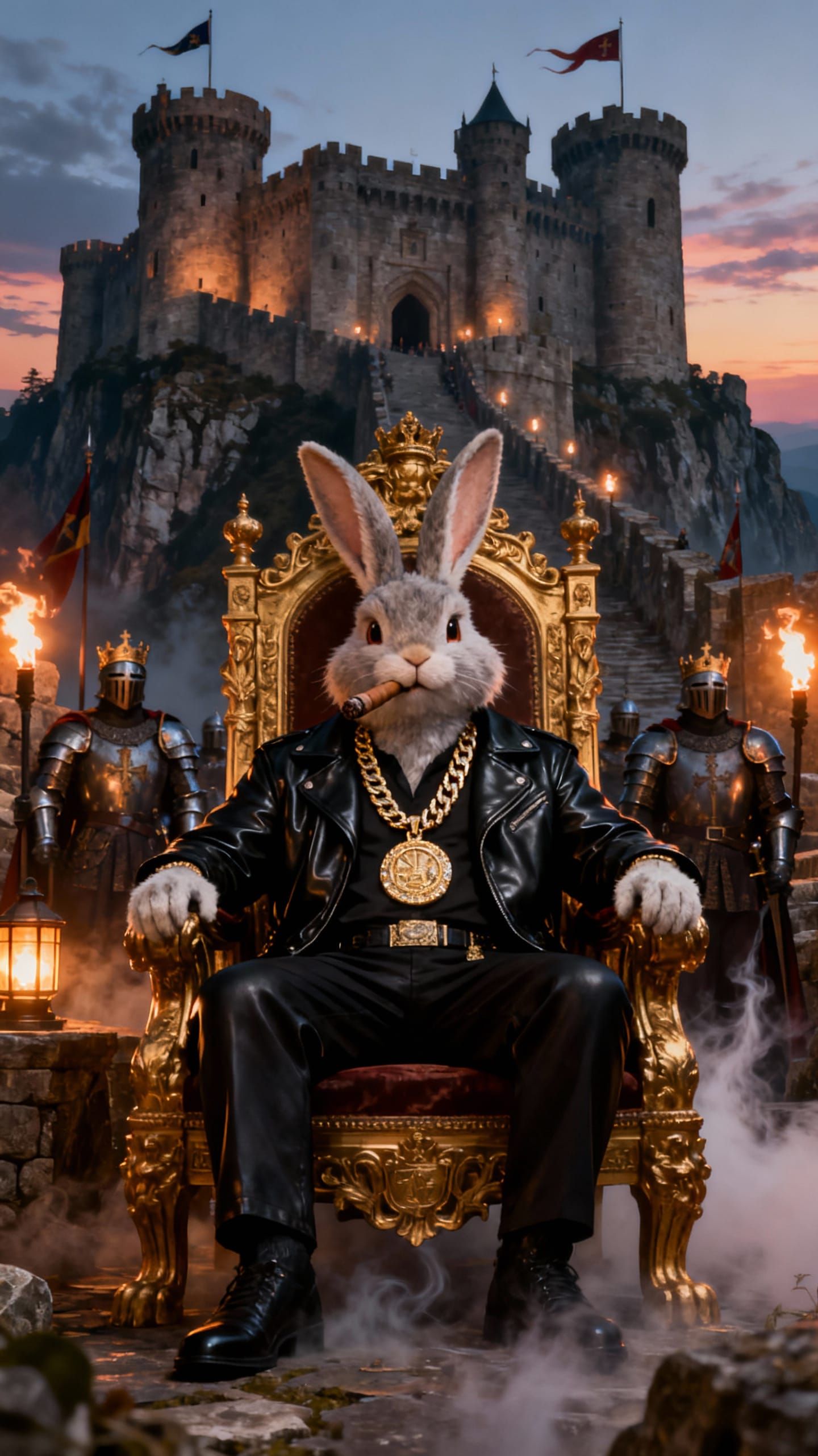 Scarface Rabbit King on Golden Throne