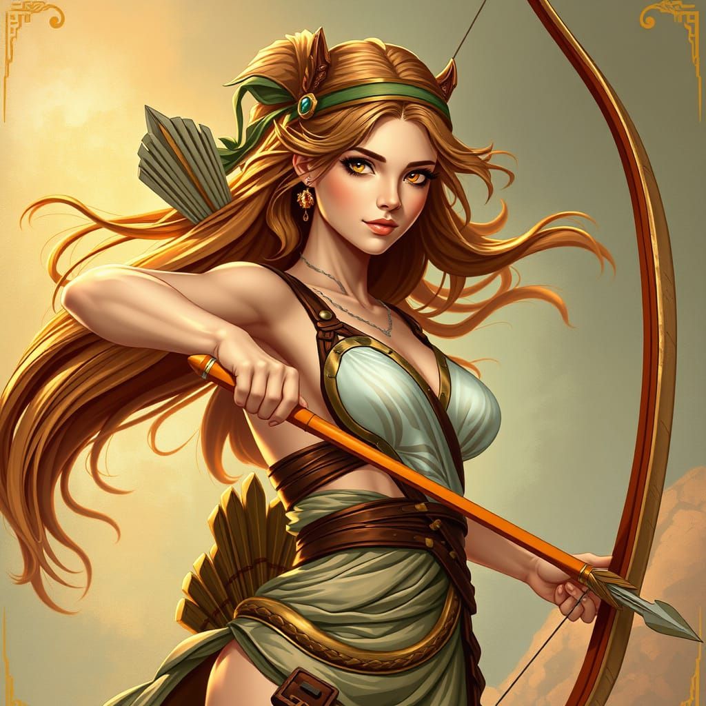 Artemis, Goddess of the Hunt, in Art Nouveau Style