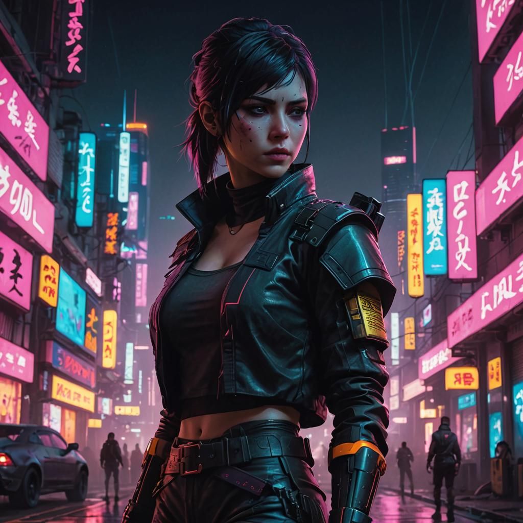 Cyberpunk Ninja in Neon Moonlight