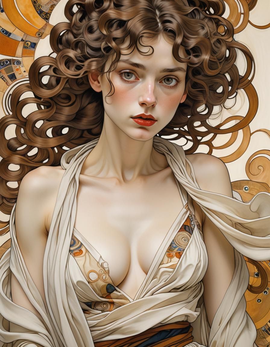 Elegant Woman Portrait in Art Nouveau Style