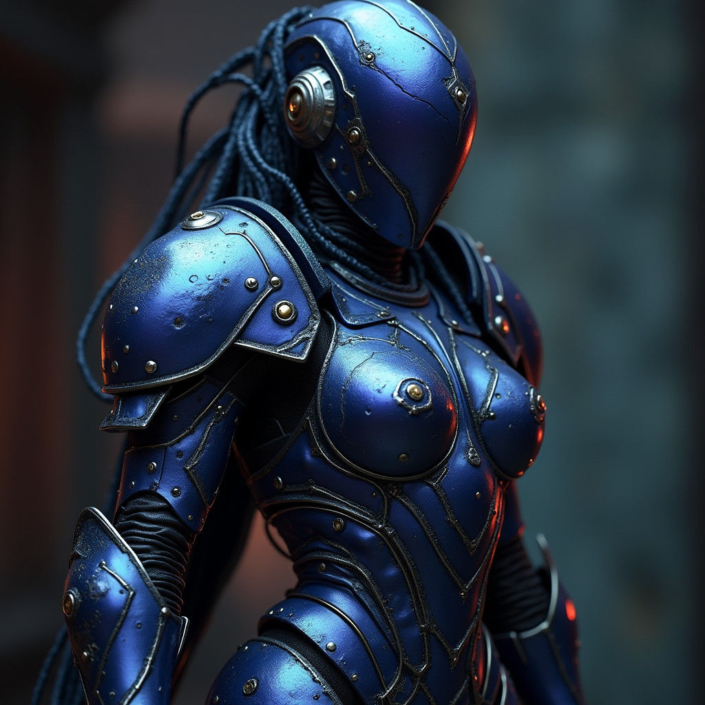 Indigo Metal Warrior in Biomechanical Armor