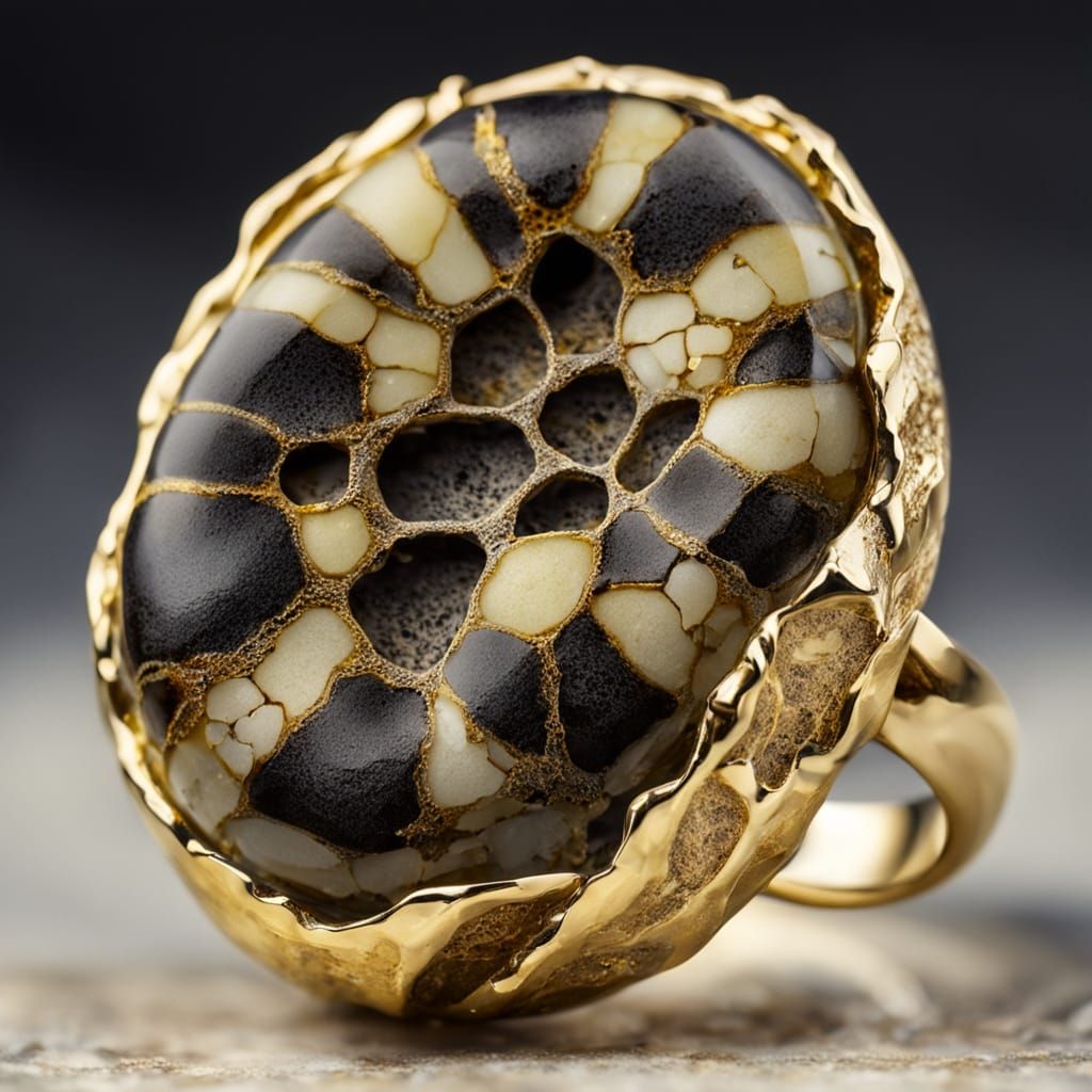 septarian nodule cross section polished mounted in a men’s g...