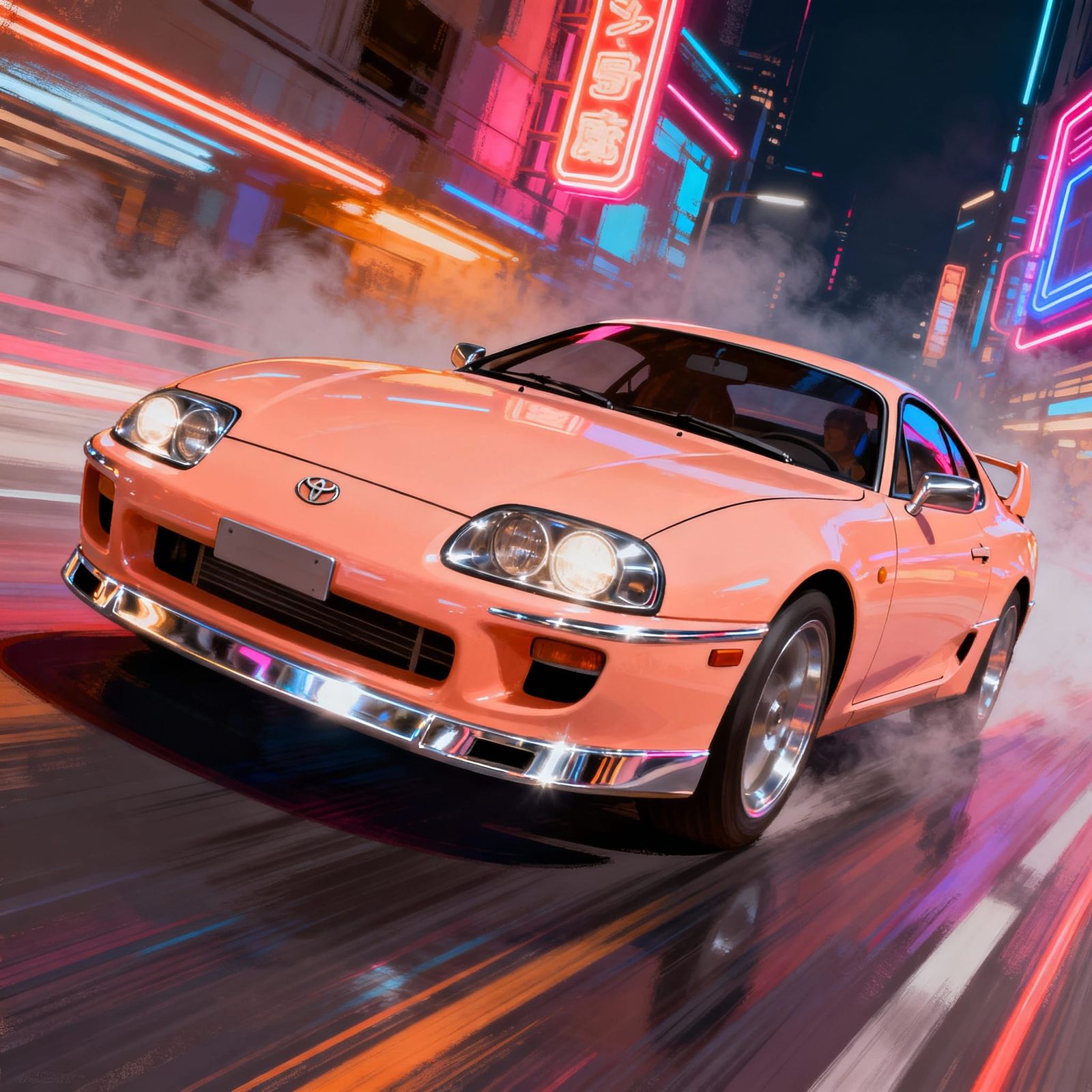 Retro-Futuristic Pastel Orange Car with Chrome Accents