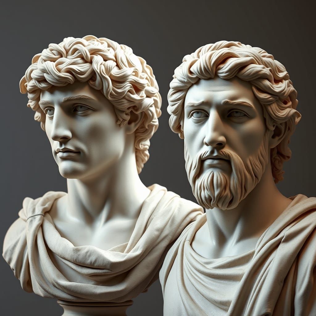 Marble Busts of Alexander and Hephaestion in 8k