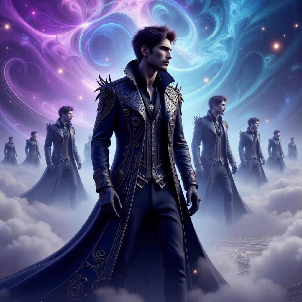 Man in Multiverse Dreamscape in Art Nouveau Punk Style