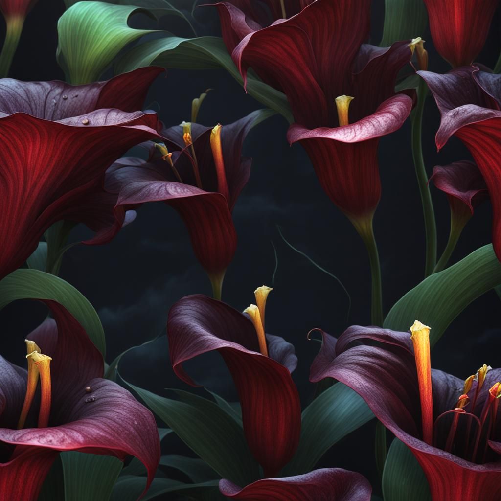 Dramatic Shadow Calla Lily in Fantasy Art Style
