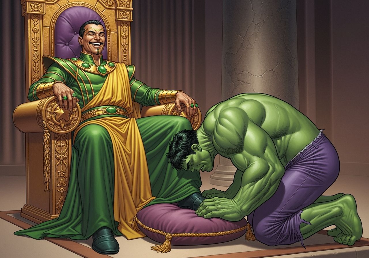 Mandarin on Throne with Hulk, Hyperrealistic Marvel Art