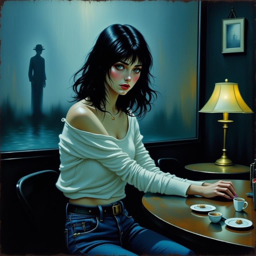 Moody Cyberpunk Woman Lost in Thought