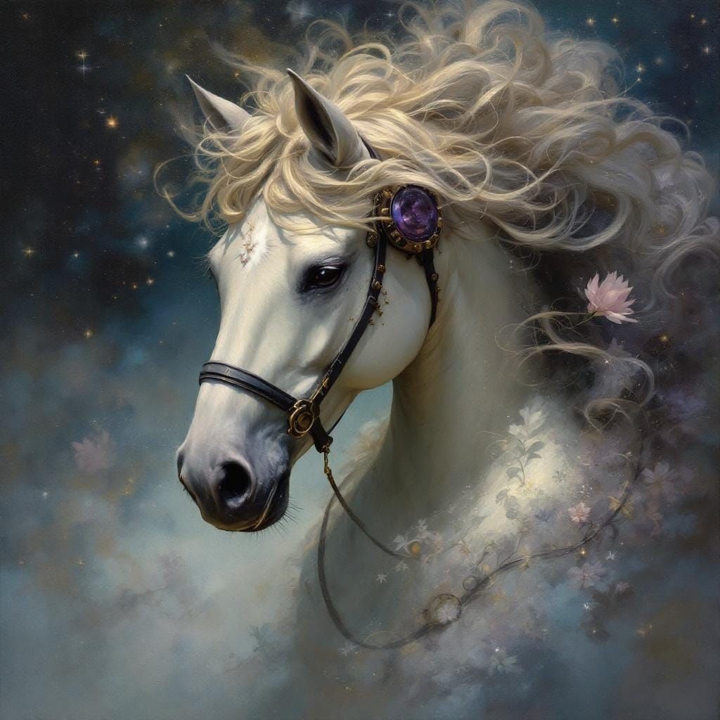 Steampunk Galaxy Horse in Art Nouveau Style