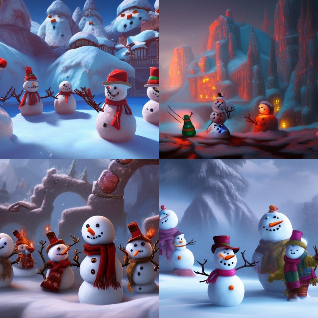 Snowmen's Fantastical Party in Detailed Digital Painting