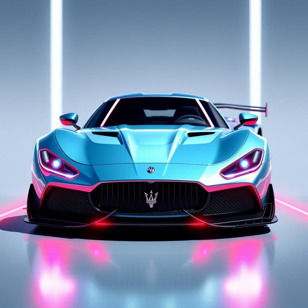 Flashy Chibi Maserati in 3D Anime Style