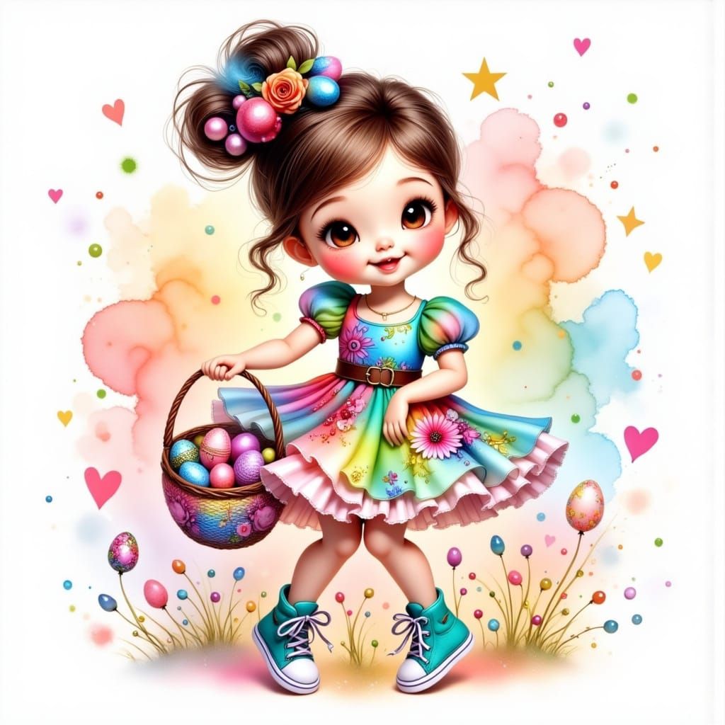 Whimsical Easter Girl in Vibrant Abstract Art