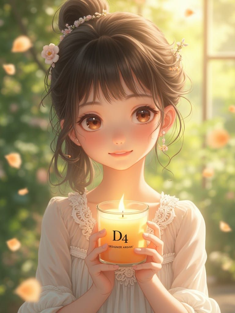 Gentle Girl in Whimsical Japanese Garden Scene