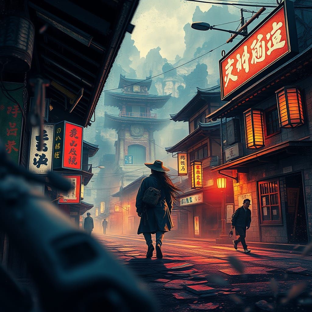 Kurosawa Inspired Mixed Media Film Scene in 8K