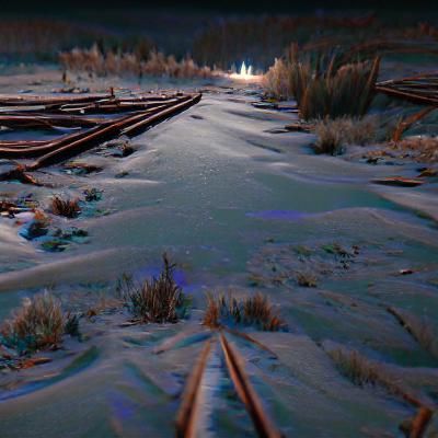 Solitary Figure on Train Tracks in Winter, 8K 3D