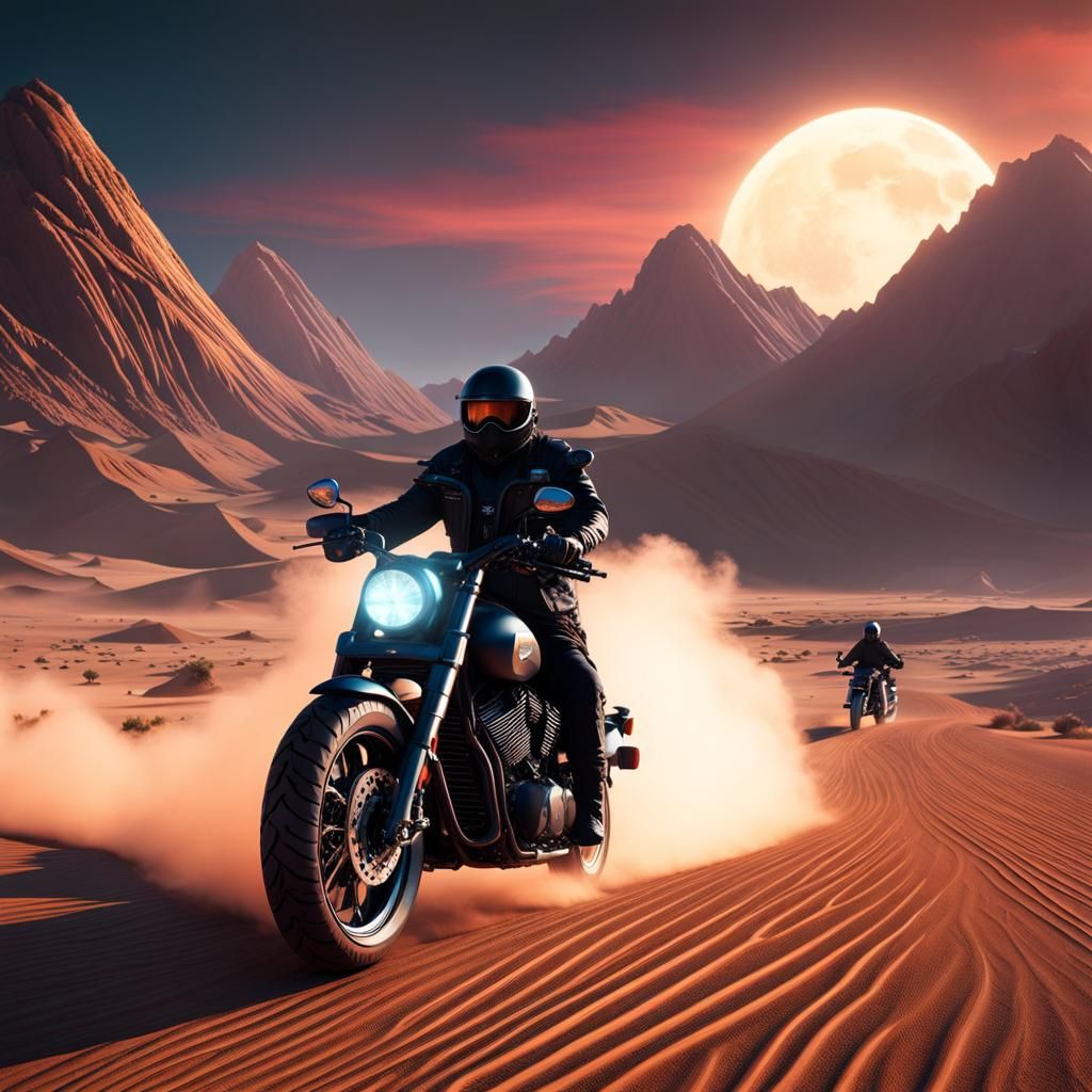 Biker in Black Diamond Desert, Fantasy Concept Art