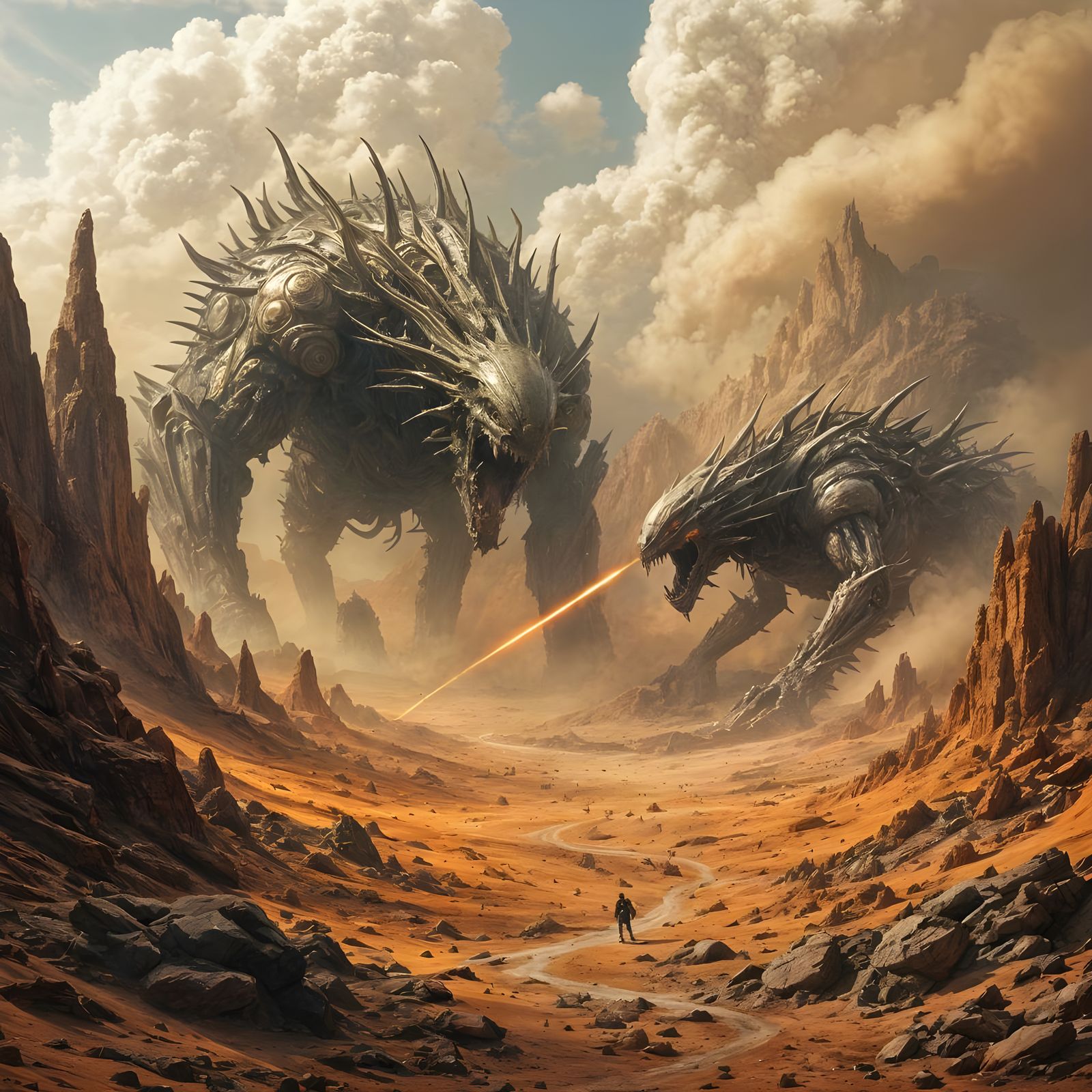Epic Biomechanical Beast Battle on Alien World