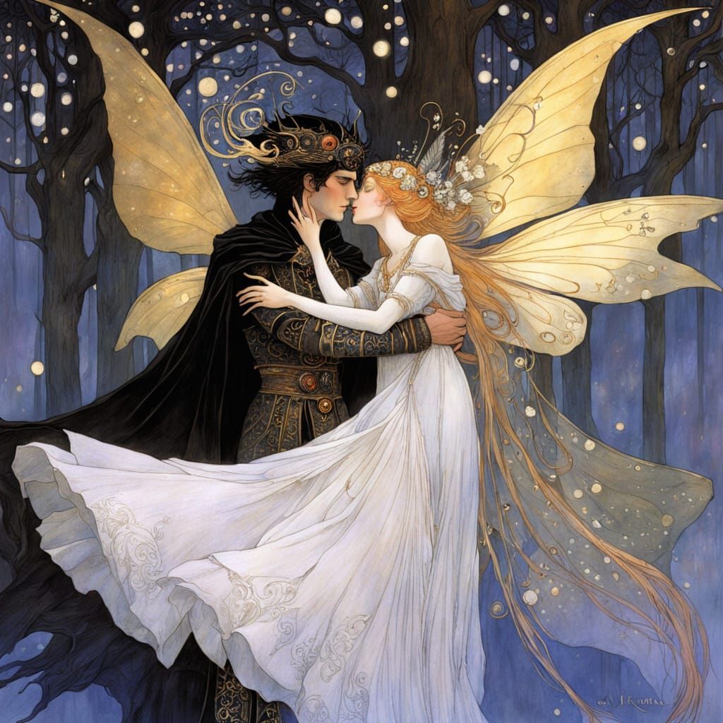 Enigmatic Dark Fae Royalty in Ethereal Embrace