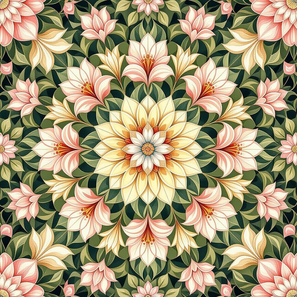Art Nouveau Kaleidoscopic Garden in Pastel Hues