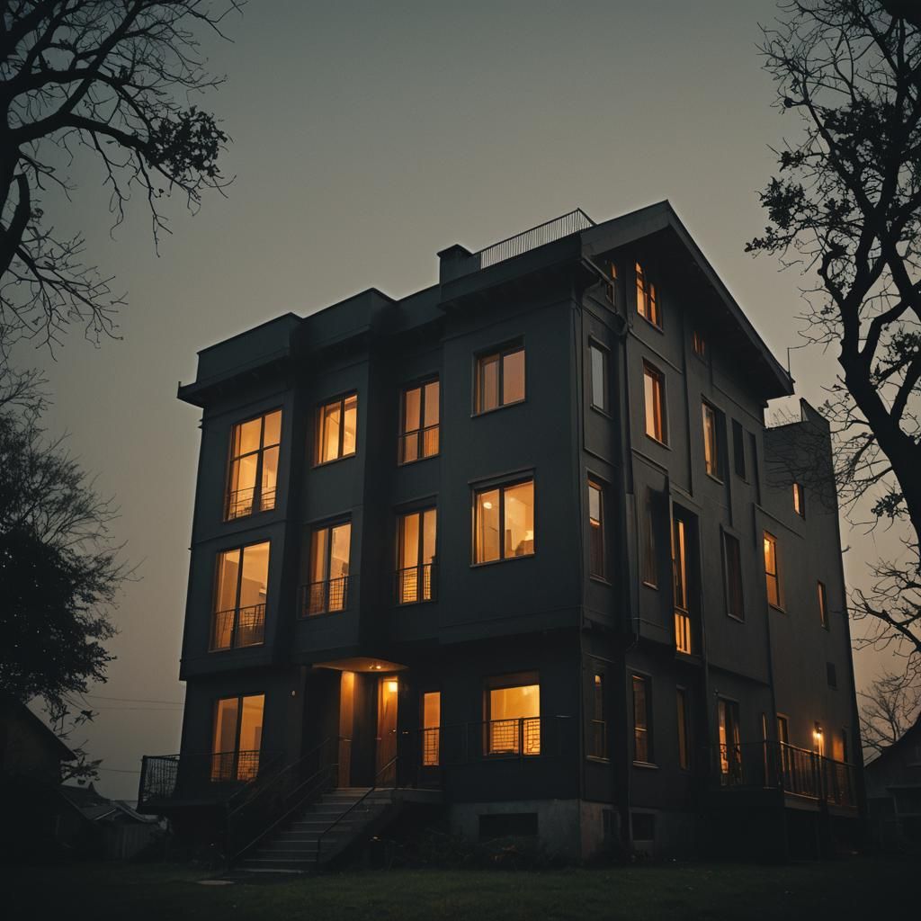 Mysterious Black House at Dusk: Architectural Film Still