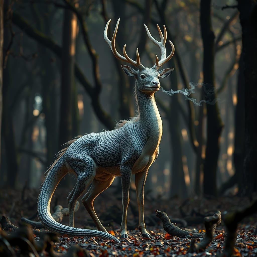 Deer-Dragon Hybrid in Ancient Forest
