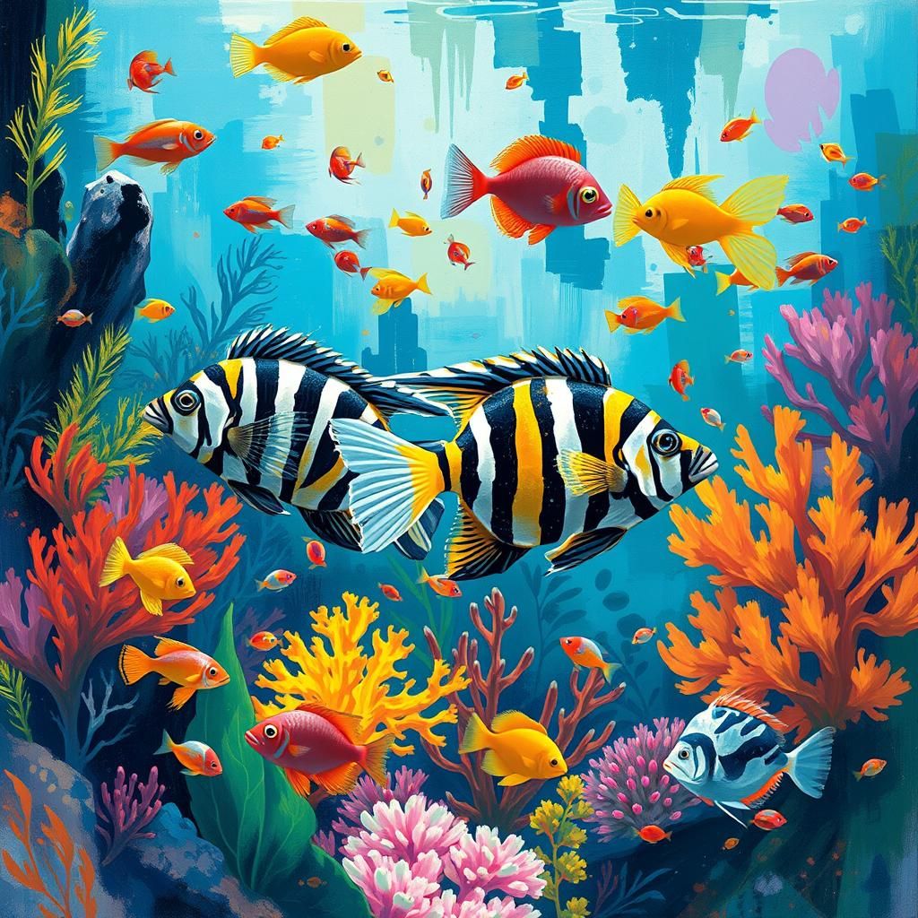 Colorful Zebrafish Aquarium in Anime Style