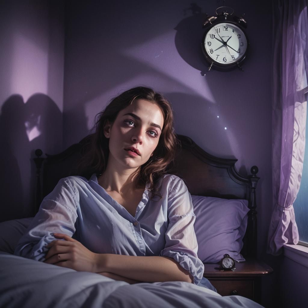 Surreal Woman in Bed with Shadows
