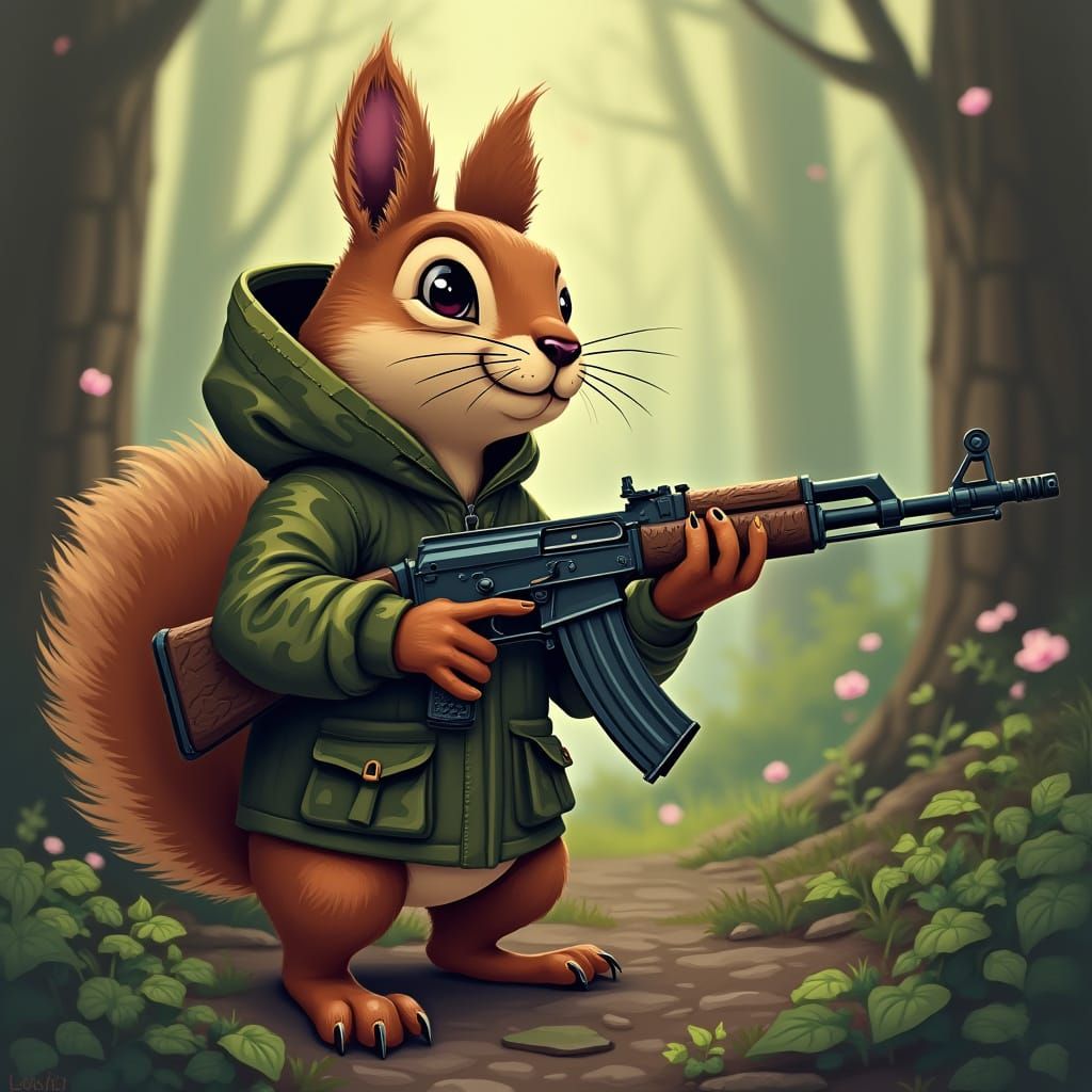 Squirrel in Cyberpunk Camouflage