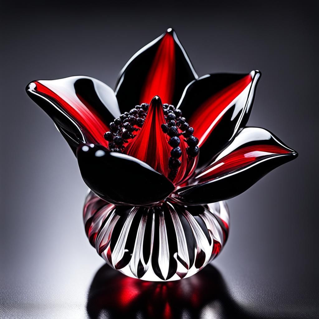 Glass Bat Flower in Red and Black Crystal