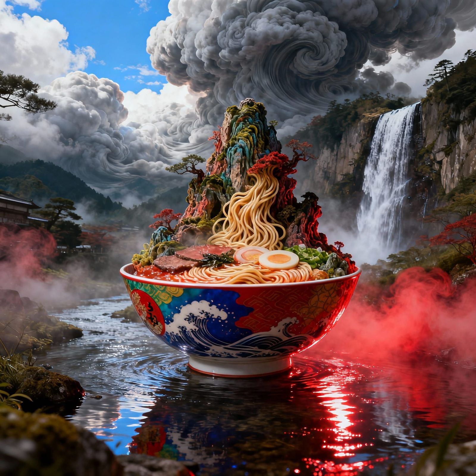 Fantasy Ramen Bowl Art Growing from Giant Japanese Bowl