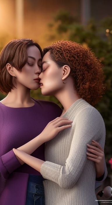 Loving Embrace: Oil Painting of Two Women