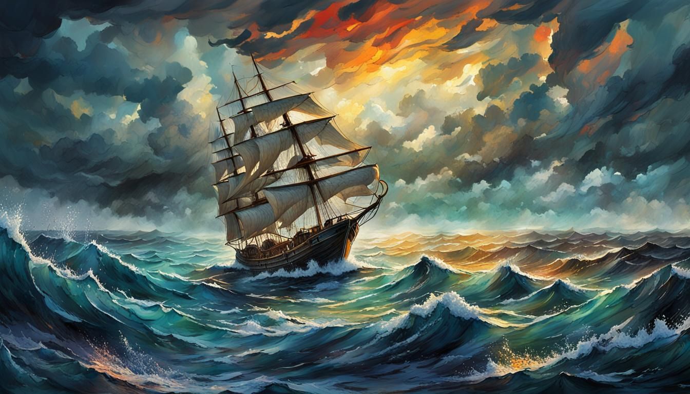 Gulet Sails Stormy Sea: Graffiti Art Style