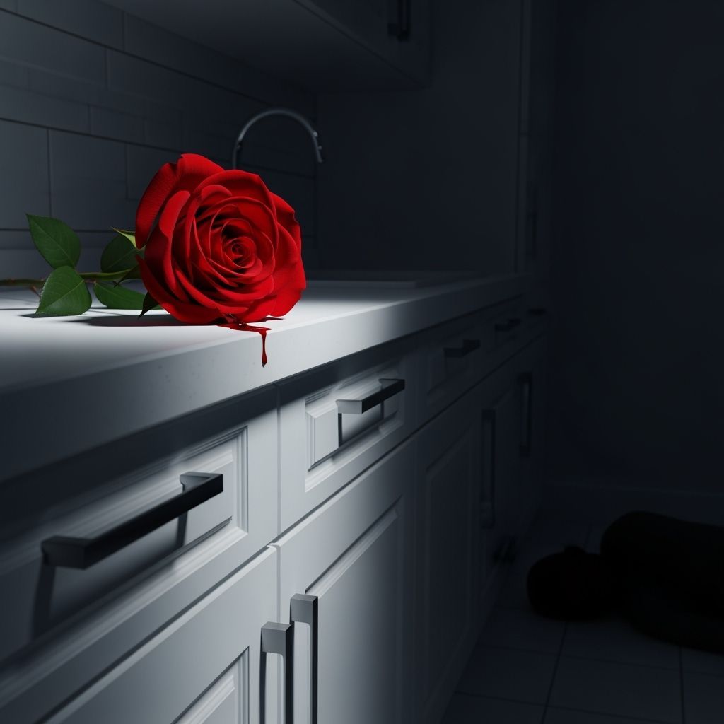 Exquisite Red Rose with Blood Drop on White Counter