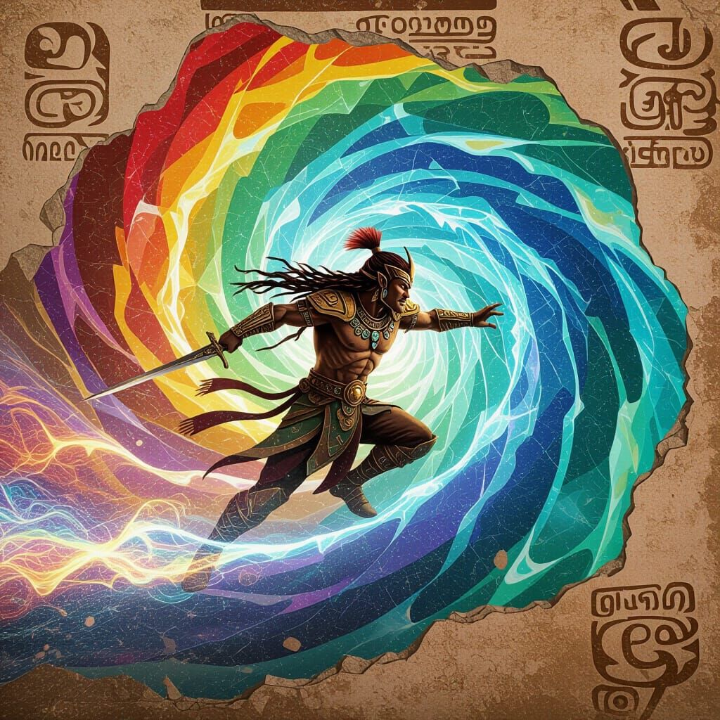 Fantasy Warrior Speeds Through Liquid Light Vortexes