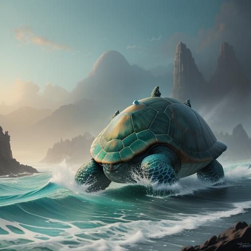 Wavurtle: Teal Turtle Creature with Water Jets