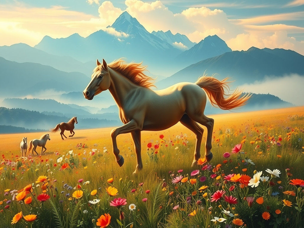 Majestic Horse Runs Free on Vibrant Prairie