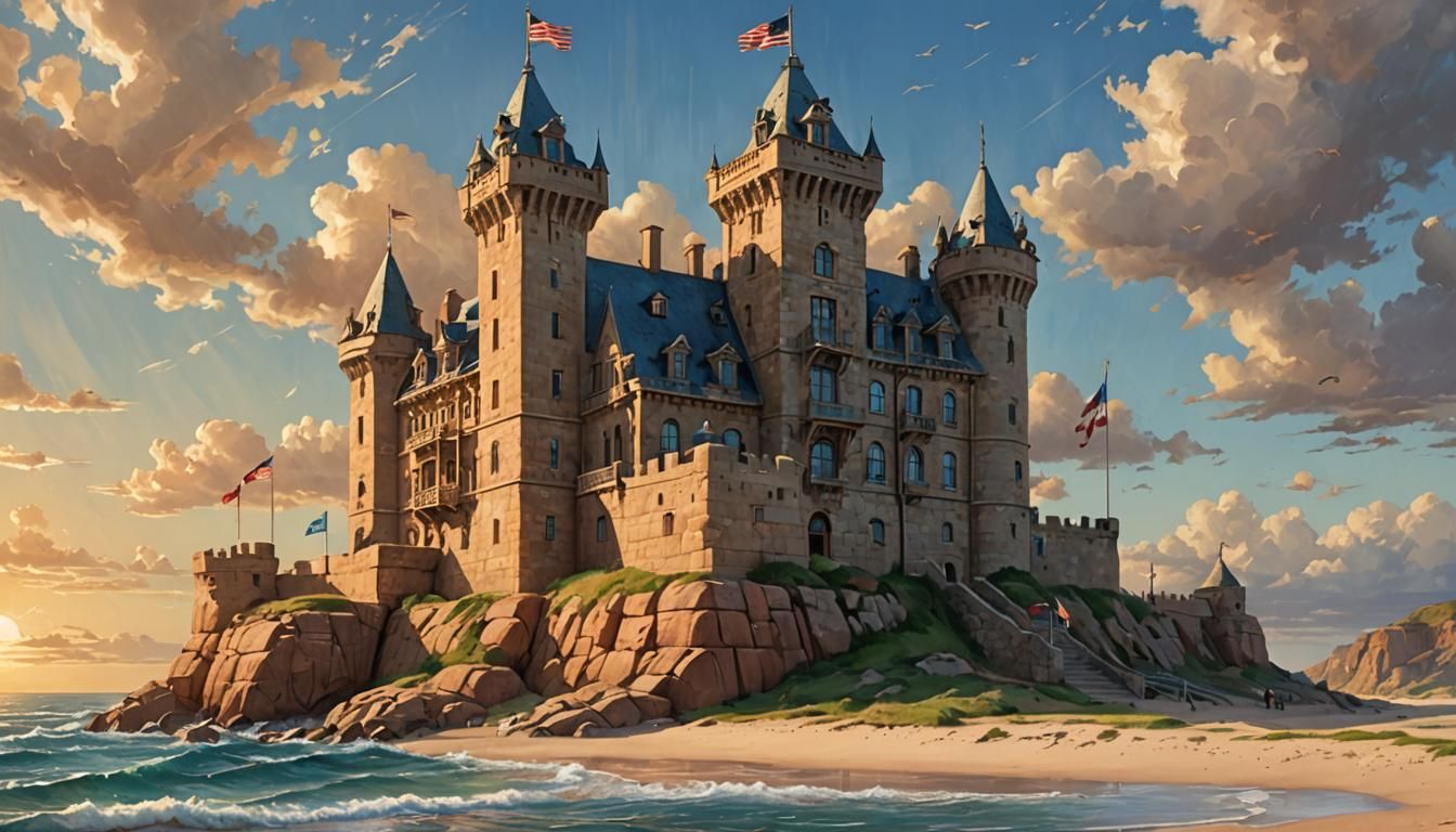Sandstone Castle by the Sea in Digital Painting