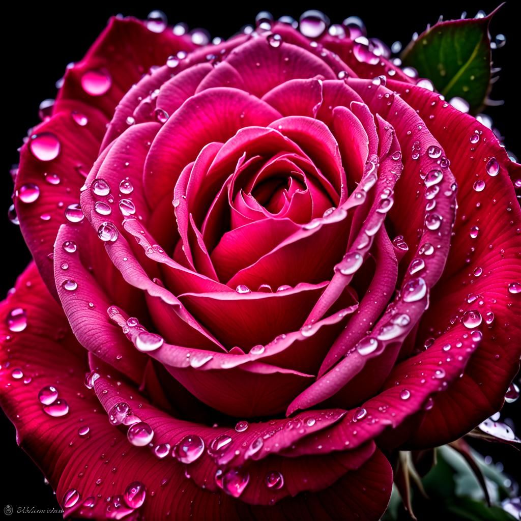 Rose with Waterdrops: Macrophotography in Bioart Style