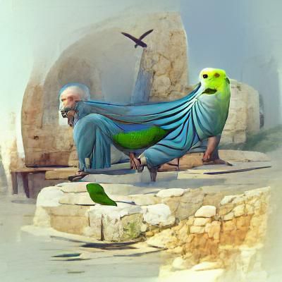 Parakeet Philosopher in Ancient Greece Concept Art