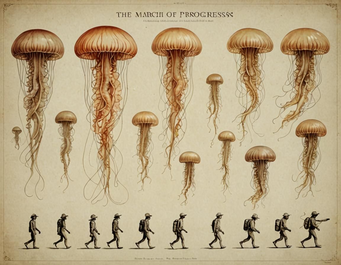Humorous Jellyfish Evolution Diagram: March of Progress