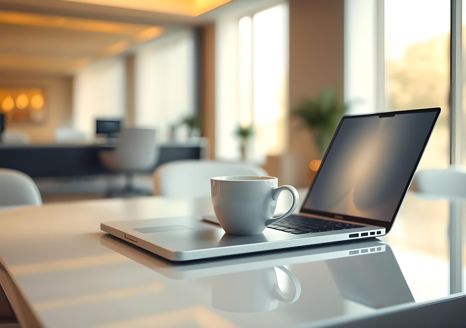 Coffee Cup and Laptop in Detailed Matte Painting
