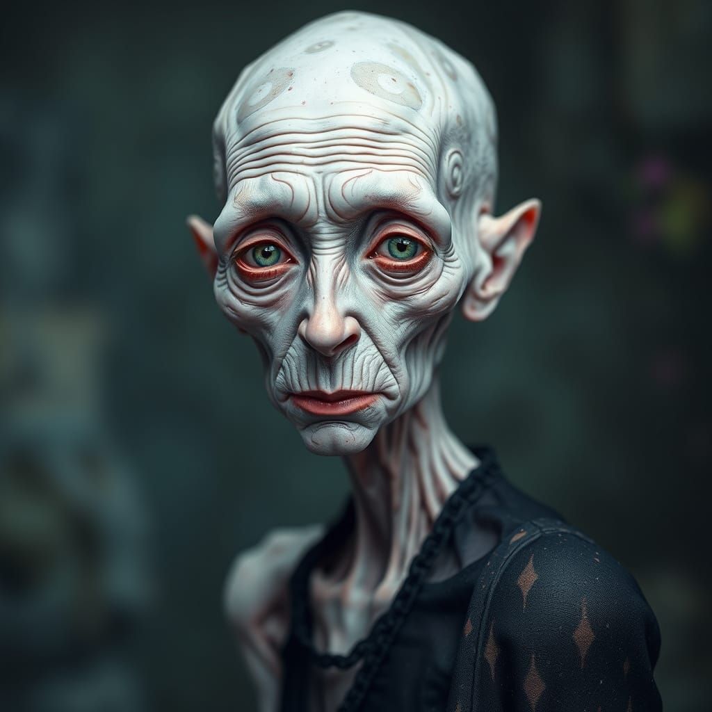 Old Woman Portrait in Neo Surreal Pointillism Style